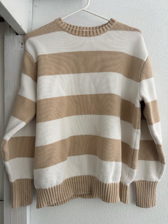 Brandy Melville Sweaters - Brandy Melville Brianna Knit Sweater Oversized Tan White Striped Coastal Grandma